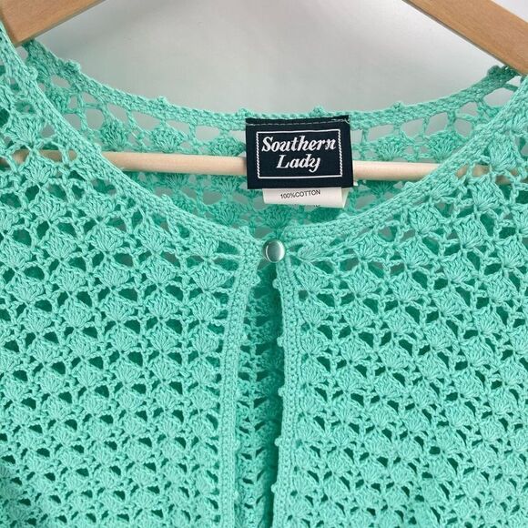 Southern Lady Women's Crochet Open Knit Cardigan large turquoise green - Picture 12 of 12